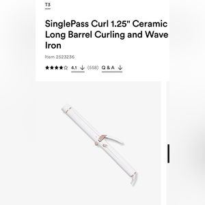 T3 SinglePass Curl 1.25" Ceramic Long Barrel Curling and Wave Iron